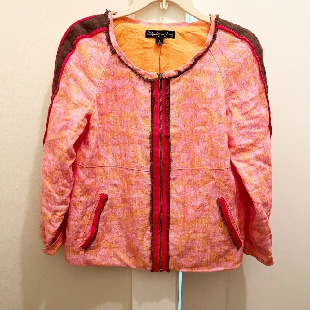 Elizabeth and James Blazer Jacket Size 4 Pink Orange Linen Lined